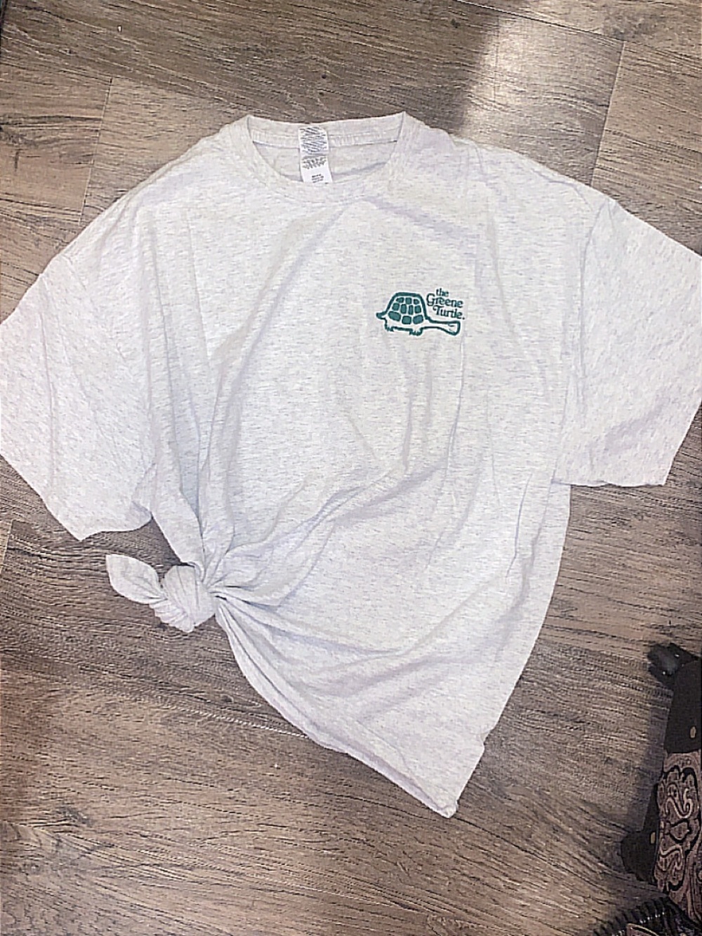 Light Gray Tee with Green Turtle Graphic